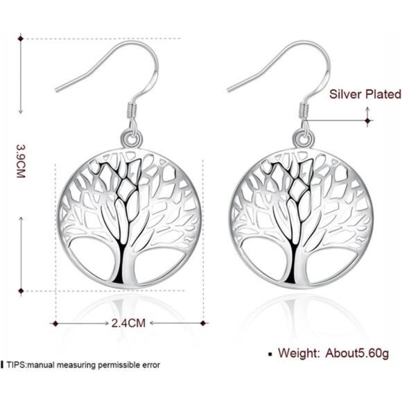 Tree of Life Earrings & Necklace Set - Sterling Silver Plated Drop Dangle Jewelr - Picture 2 of 8
